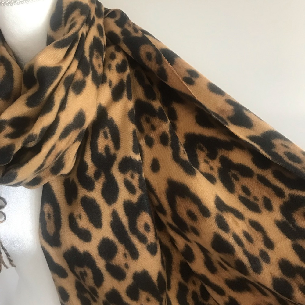 Only 1 Left! Leopard Animal Print Fringed Scarf - Picture 4 of 6